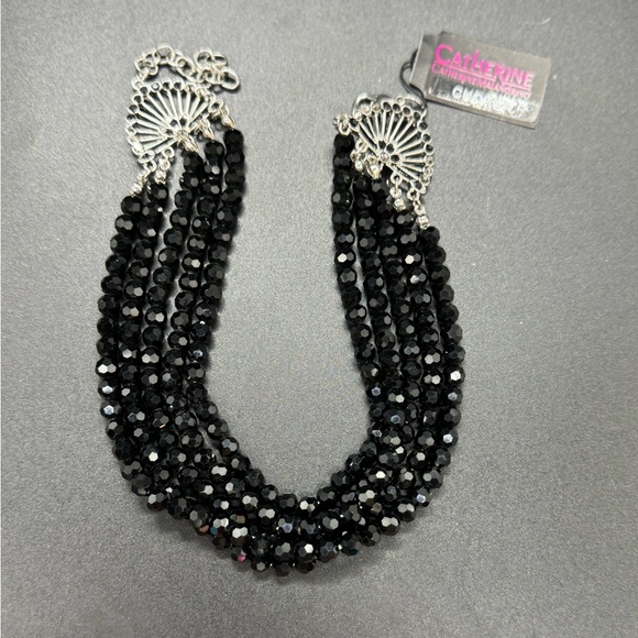 Catherine Malandrino Stunning Black Faceted Crystal Bead Multilayer Choker - Picture 9 of 9